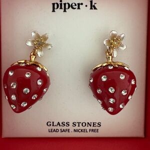Piper Red Strawberry Earrings with Crystal Accents